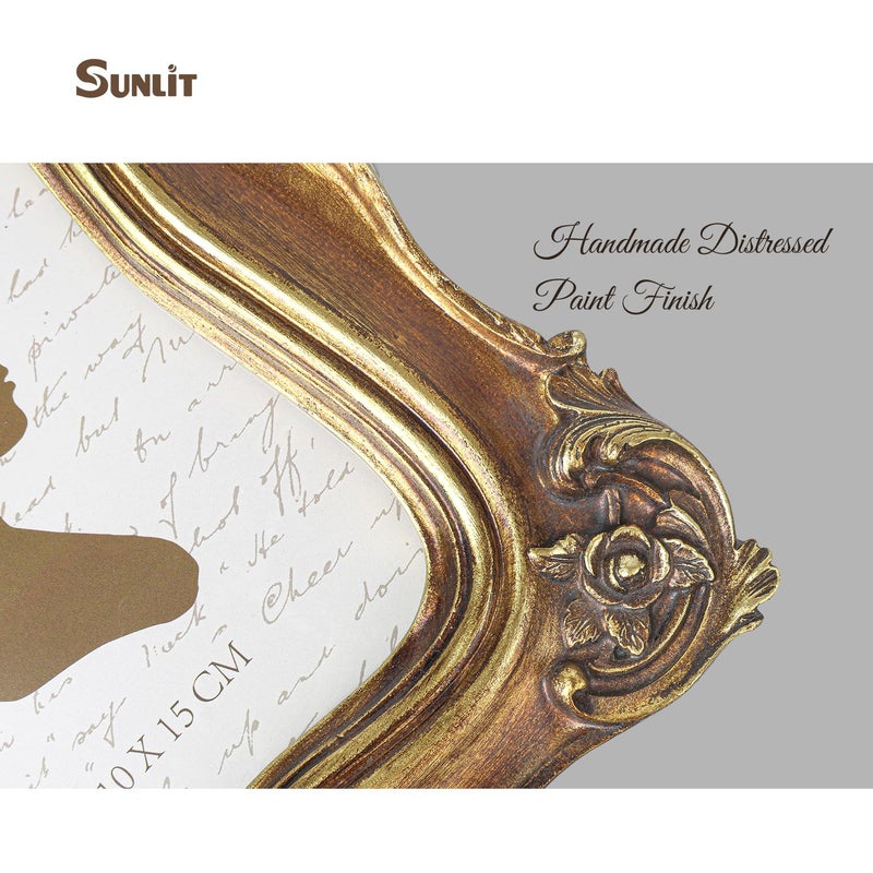 Sunlit إطار صور عتيق مشمس 4x6 بوصة  إطارات صور فاخرة عتيقة مع واجهة زجاجية  عرض الصور  تعليق على الطاولة  أفكار هدايا  برونزي - Image 5