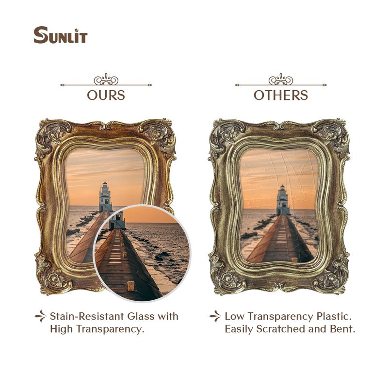 Sunlit إطار صور عتيق مشمس 4x6 بوصة  إطارات صور فاخرة عتيقة مع واجهة زجاجية  عرض الصور  تعليق على الطاولة  أفكار هدايا  برونزي - Image 3