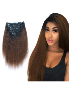 ABH AMAZINGBEAUTY HAIR ABH AmazingBeauty Hair Kinkys Straight Ombre Clipin Hair Extensions Double Weft Remy Human Hair for Black Women Natural Black Fading into Chocolate Brown 7 Pieces 120 Grams KS TN4 12 Inch 