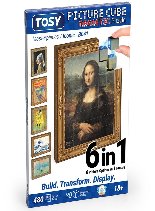 TOSY Picture Cube Iconic Masterpieces: 6-in-1 Magnetic Picture Puzzle, 80 Blocks, 488 Faces/Magnets, 0.6in, B041, Seamless UV Art, Display-Ready Frame, Collectible, STEM/STEAM Gift for Kids & Adults - Image 1
