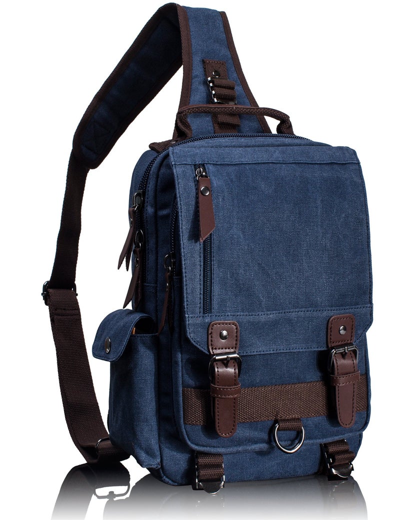 Leaper Retro Crossbody Bag Sling Bag Canvas Messenger Bag for Men Women Shoulder Bag Crossbody Handbags Satchel Dark Blue, M