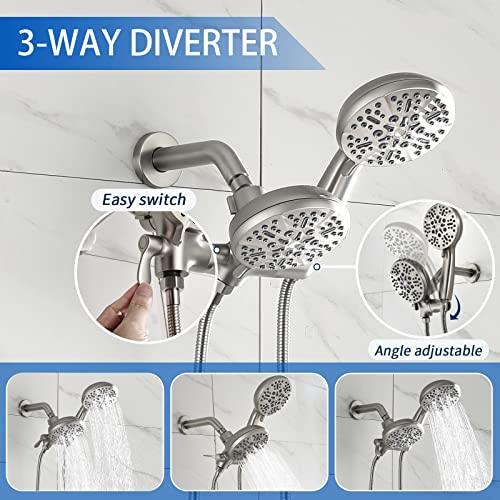 DIFEINI Shower Tub Kit Dual Shower System with Tub Spout Tub and Shower Faucet Set Complete Dual Shower Head and Handheld Combo Set Tub and Shower Trim Kit Brushed Nickel - Image 4
