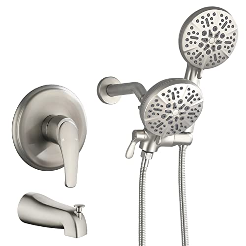 DIFEINI Shower Tub Kit Dual Shower System with Tub Spout Tub and Shower Faucet Set Complete Dual Shower Head and Handheld Combo Set Tub and Shower Trim Kit Brushed Nickel - Image 1