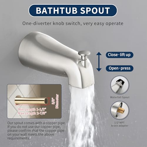 DIFEINI Shower Tub Kit Dual Shower System with Tub Spout Tub and Shower Faucet Set Complete Dual Shower Head and Handheld Combo Set Tub and Shower Trim Kit Brushed Nickel - Image 3