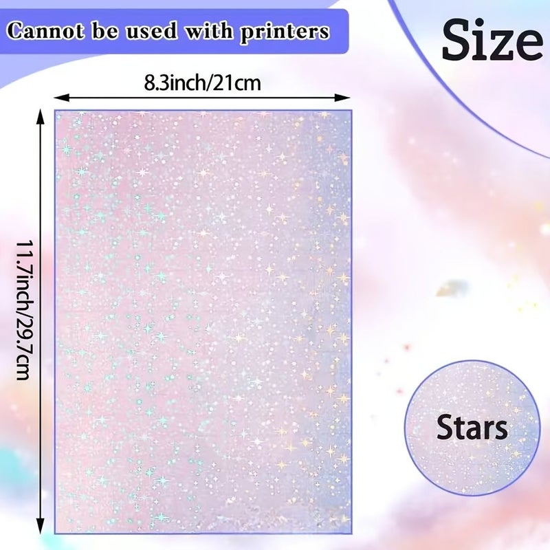 A4 Holographic Cold Lamination Film 10 Sheets Self-Adhesive Iridescent Star Pattern Vinyl Sticker Paper for Photos Crafts DIY Scrapbooking No Machine Needed - Image 2