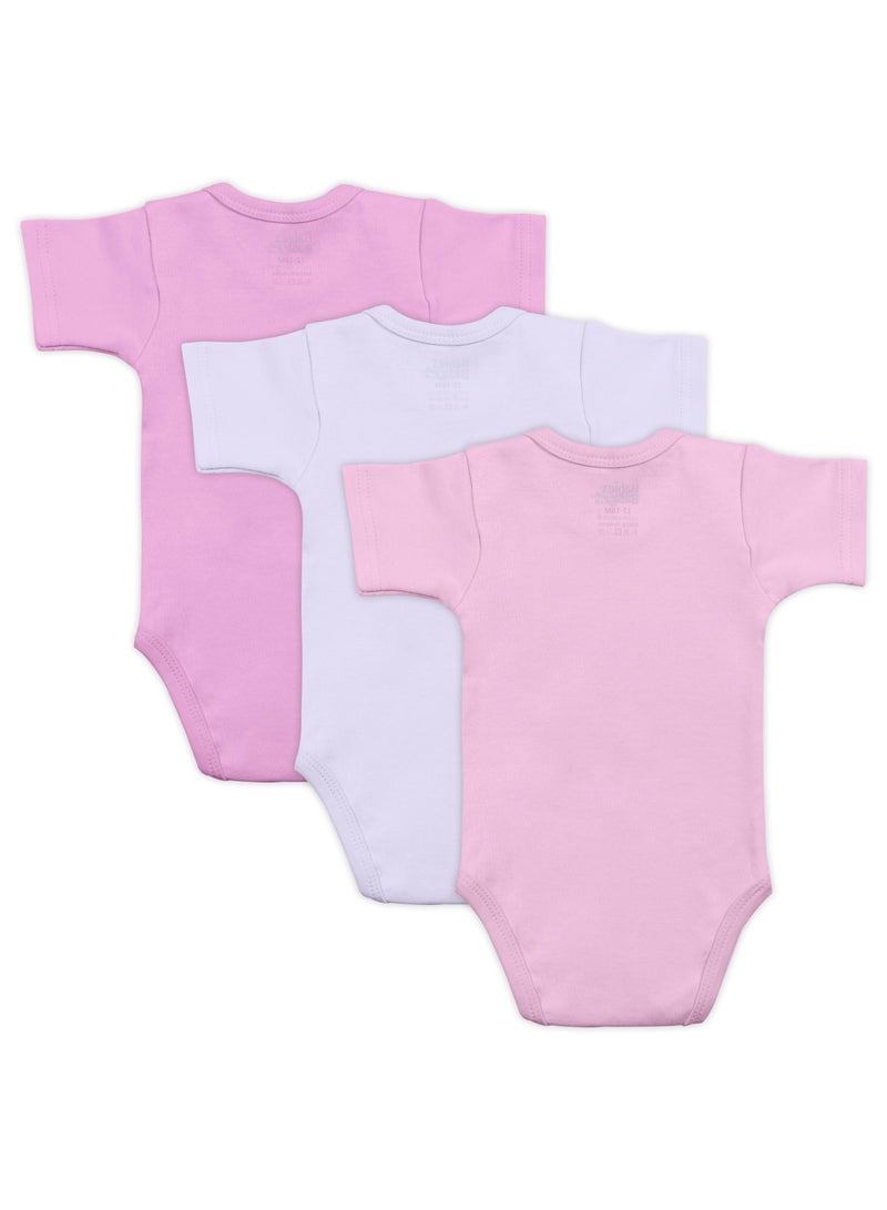BabiesBasic 100% Super Combed Cotton, Short Sleeves Bodysuit, for New Born to 24months. Set of 3, Pink, Lavender, L.Pink