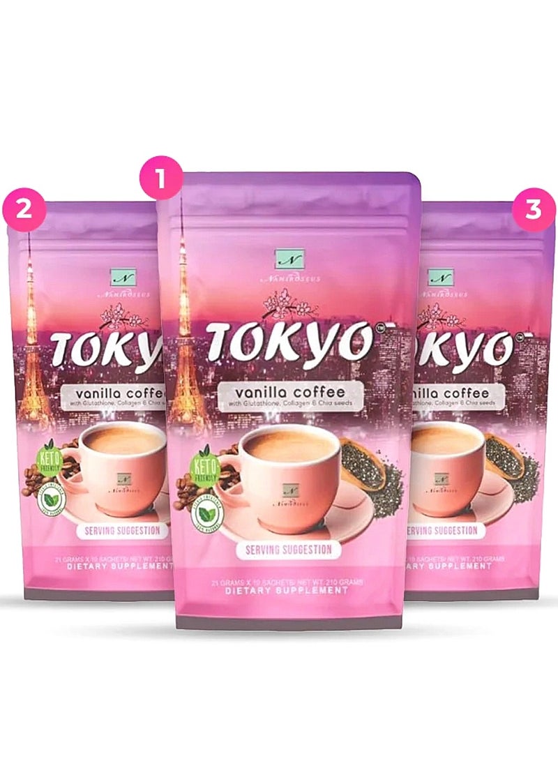NAMIROSEUS Tokyo vanilla coffee with glutathione, collagen and chia seeds 3*1, three pieces - Image 1