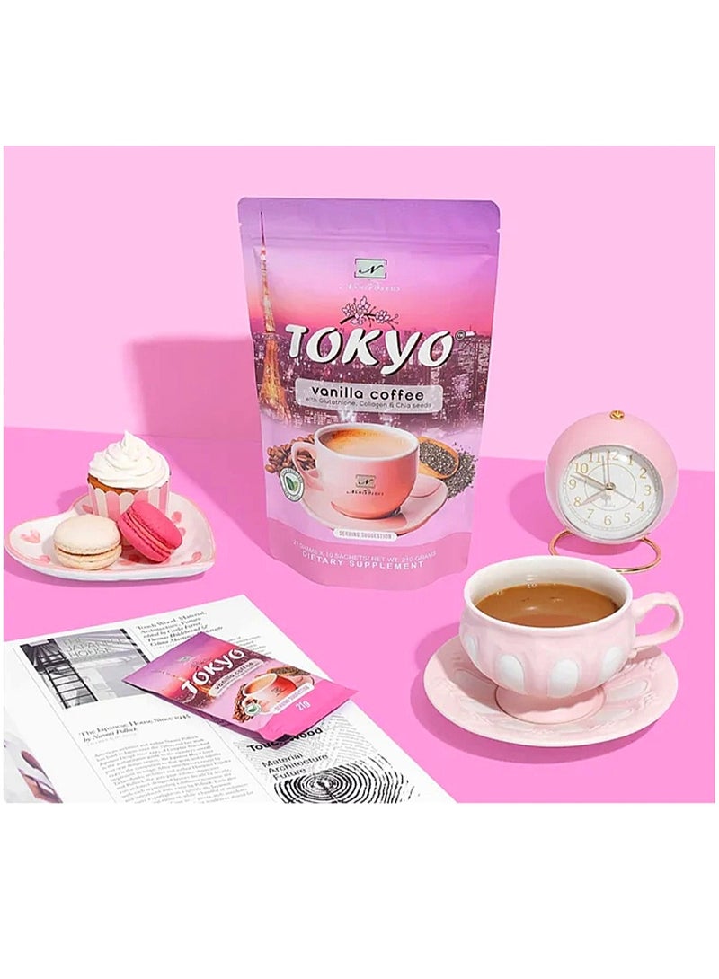 NAMIROSEUS Tokyo vanilla coffee with glutathione, collagen and chia seeds 3*1, three pieces - Image 2