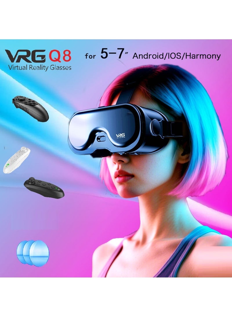 general VR Goggles VRG Q8 3D Virtual Reality VR Glasses+Controller, Blue Light Protection for Movies & Video Games Compatible with iOS & Android Smartphone within 5-7inch Screen Phone Eye Protected Soft & Comfortable Adjustable Distance Big Screen/ 3D Effect + Immersion /Full-Screen Vision, Full Screen, No Borders/ Immersive Games - Image 3