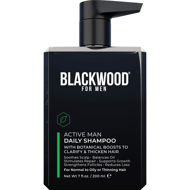 Blackwood For Men شامبو بلاك وود للرجال - شامبو يومي نشط لتكثيف وتنظيف الشعر العادي إلى الدهني - يحارب تساقط الشعر - تركيبة طبيعية نباتية - خالية من الكبريتات مع الجينسنغ والألوة فيرا 7 أونصات