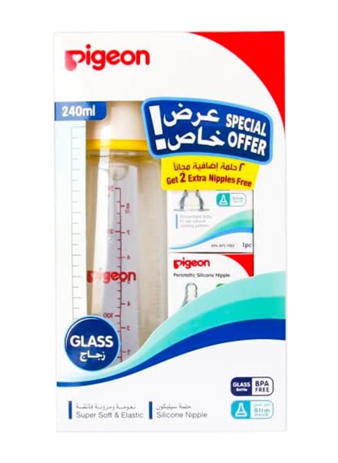 pigeon Glass Bottle 240 ML, 1+2 Nipple Free 