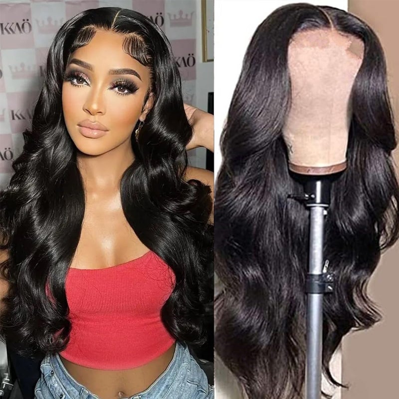 Lace Front Wigs Artifical Synthetic Human Hair PrePlucked Glueless Body Wave Frontal Wigs 26 Inch HighDensity Emulation for Black HD Transparent Lace Wigs Black Women Curly Wigs