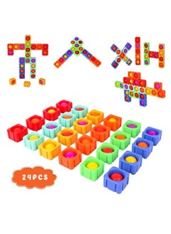 Generic Pop Fidget Toys Bubble Sensory Toy Girl Boy 24Pcs Colorful Silicone Fidget Building Block Toy Set Autism Special Needs Stress Relief Kids Educational Dimple Fidget Packs Puzzle Toy Toddler Gift  - Image 1