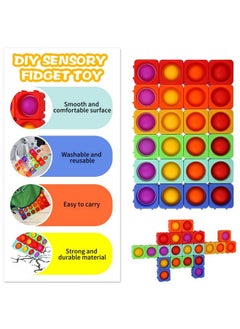 Generic Pop Fidget Toys Bubble Sensory Toy Girl Boy 24Pcs Colorful Silicone Fidget Building Block Toy Set Autism Special Needs Stress Relief Kids Educational Dimple Fidget Packs Puzzle Toy Toddler Gift  - Image 4