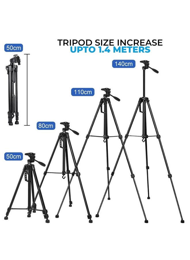 MOG - Mog 3366 Aluminium Tripod Stand with Mobile Holder Clip for Mobiles and DSLR Camera Tripod for YouTube Insta Reels Video Recording Vlogging and Live Videos Black - Image 1