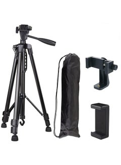 Mog 3366 Aluminium Tripod Stand with Mobile Holder Clip for Mobiles and DSLR Camera Tripod for YouTube Insta Reels Video Recording Vlogging and Live Videos Black