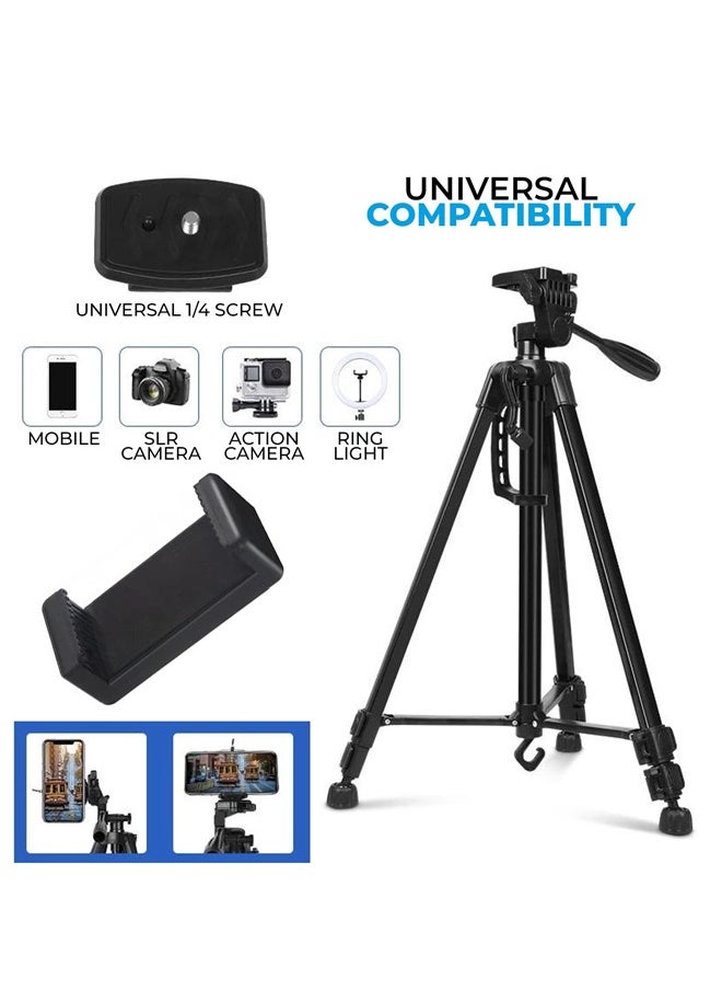MOG - Mog 3366 Aluminium Tripod Stand with Mobile Holder Clip for Mobiles and DSLR Camera Tripod for YouTube Insta Reels Video Recording Vlogging and Live Videos Black - Image 1