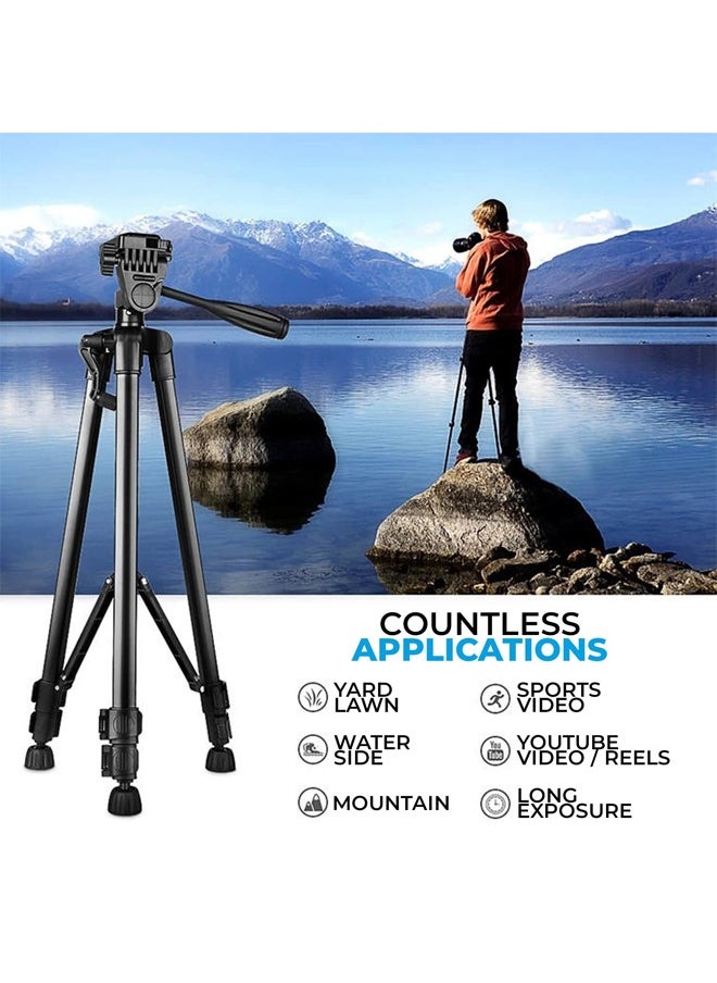 MOG - Mog 3366 Aluminium Tripod Stand with Mobile Holder Clip for Mobiles and DSLR Camera Tripod for YouTube Insta Reels Video Recording Vlogging and Live Videos Black - Image 1