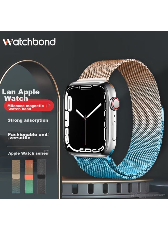 Watchbond Compatible With Apple Watch Band, Apple Iwatch S9 Milanese Magnetic S10/8/7/6/se Gradient Metal Women's Sports 42/44/45/46/49mm Strap - Image 1
