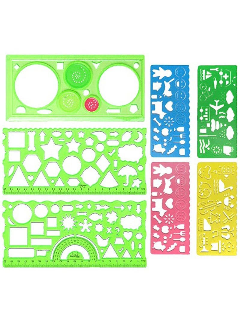 7-Piece Clear Drawing Ruler Set, Circle Stencil, Children's Drawing Stencil, Plastic Circles Geometric Template, Ruler Stencil Measuring Tool, Geometric Drawings Templates for Architecture, Office,