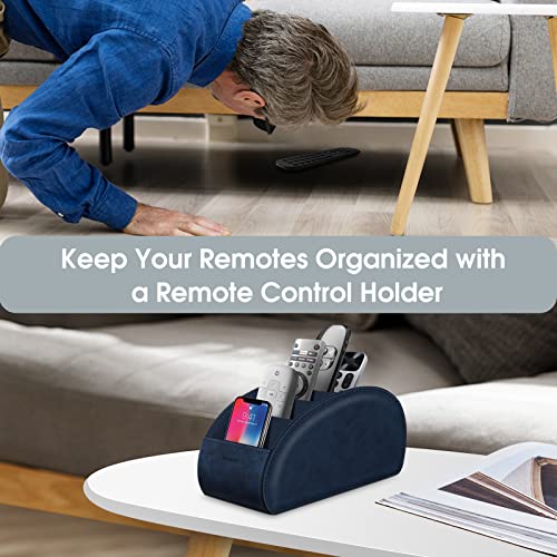 KENOBE Large Remote Control Holder with 5 Compartments, KENOBEE Anti-slip Desktop Caddy Storage Organizer for Phone, Remote Controllers, Office Supplies, Makeup Brush, Media Accessories,Blue - Image 2