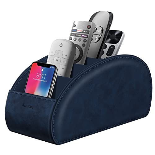 KENOBE Large Remote Control Holder with 5 Compartments, KENOBEE Anti-slip Desktop Caddy Storage Organizer for Phone, Remote Controllers, Office Supplies, Makeup Brush, Media Accessories,Blue - Image 1