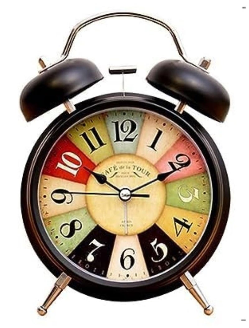 Inditradition Twin Bell Table Alarm Clock for Home Office Retro Vintage Look Analog Clock 4 Inches Matt Black - Image 1