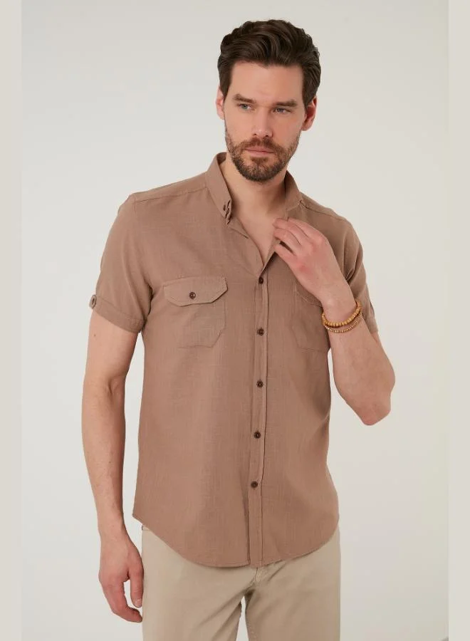 Buratti  Buratti Button-down Collar Cotton Slim Fit Pocket Shirt Men's SHIRT CF21S111153 for Men | Best Price UAE