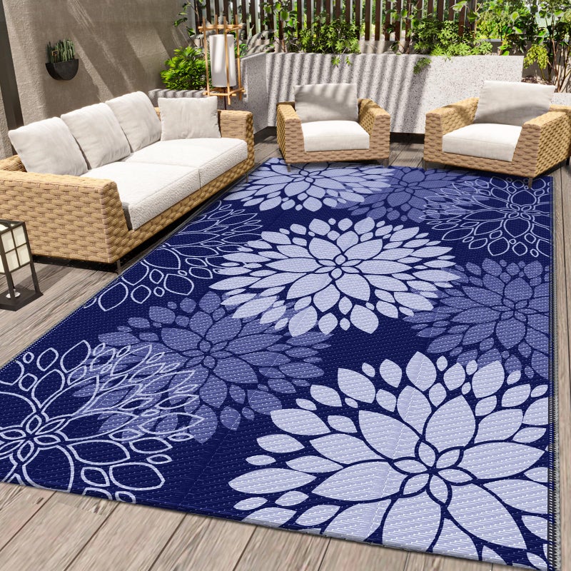 LuxStep Outdoor Rug Waterproof Outdoor Plastic Straw Rug Reversible Patio Rug Mat Outdoor Decor Large Area Mats for RV, Picnic, Backyard, Deck, Balcony, Porch, Beach, Camping, 4'x 6',Blue - Image 1