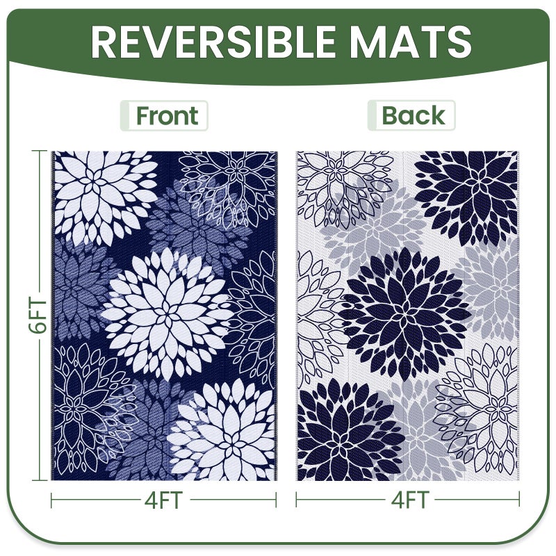 LuxStep Outdoor Rug Waterproof Outdoor Plastic Straw Rug Reversible Patio Rug Mat Outdoor Decor Large Area Mats for RV, Picnic, Backyard, Deck, Balcony, Porch, Beach, Camping, 4'x 6',Blue - Image 3