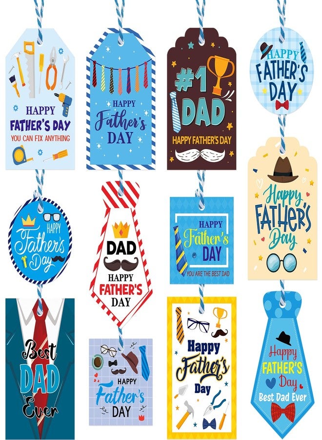Ceiba Tree 60Pcs Fathers Day Gift Tags with String Happy Father's Day Hanging Tags for Gift Wrapping Supplies Party Decorations - Image 1