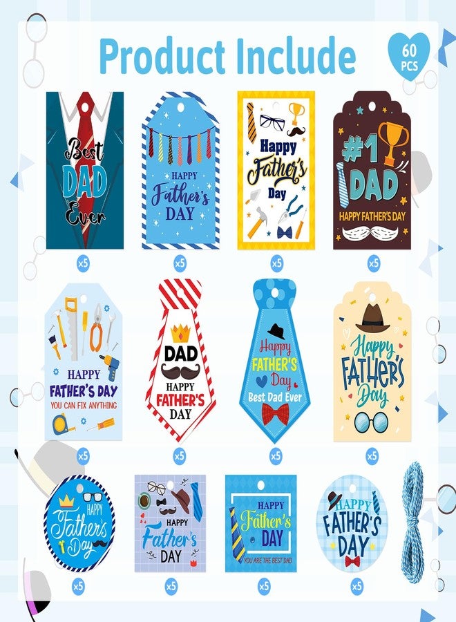 Ceiba Tree 60Pcs Fathers Day Gift Tags with String Happy Father's Day Hanging Tags for Gift Wrapping Supplies Party Decorations - Image 2