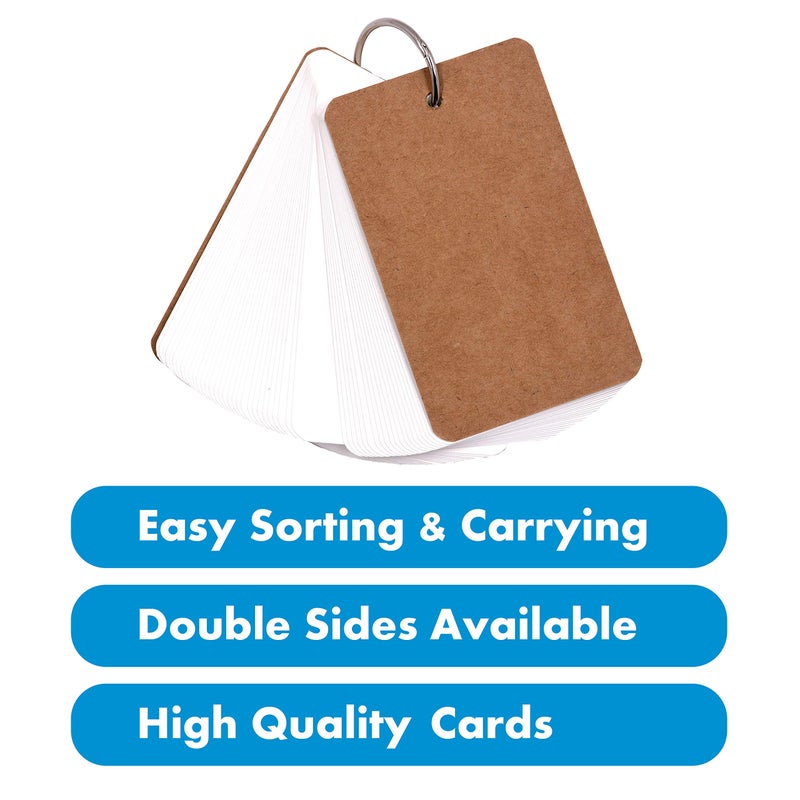 Vantasii 300 Pcs White Blank Customizable Index Flash Study Note Card Pad Kraft Paper with Binder Ring (50 Sheets per Set) - Image 5