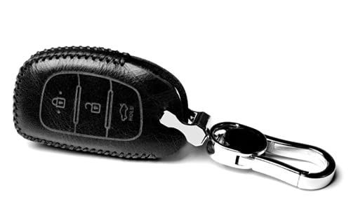 JVCV® Car Styling Soft Handmade Leather Key Cover Compatible with Hyundai Creta, i10 Grand, i20 Elite, i20 Active, Xcent, Verna 4s, Tucson, Elantra, Grand i10 Nios 3 Button Smart Key (Black) - Image 3