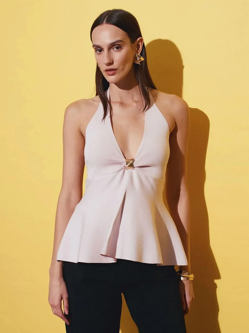 ديلفين DILVIN Seamless Halter Peplum Blouse