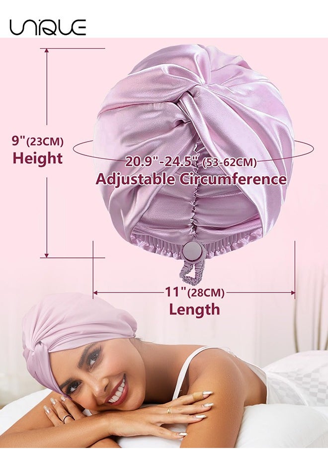 Unique Silk Satin Hair Bonnet for Sleeping, Adjustable Double Layer Hair Wrap Sleep Cap for Unisex Curly Natural Hair, Soft Silk Turban One Size (Lavender Purple)  - Image 2