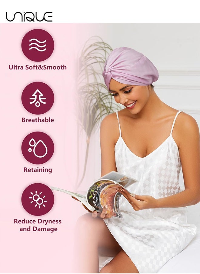 Unique Silk Satin Hair Bonnet for Sleeping, Adjustable Double Layer Hair Wrap Sleep Cap for Unisex Curly Natural Hair, Soft Silk Turban One Size (Lavender Purple)  - Image 4