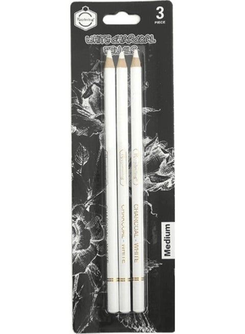 3pcs White Charcoal Drawing Pencils – Professional Non-Toxic Sketching Set