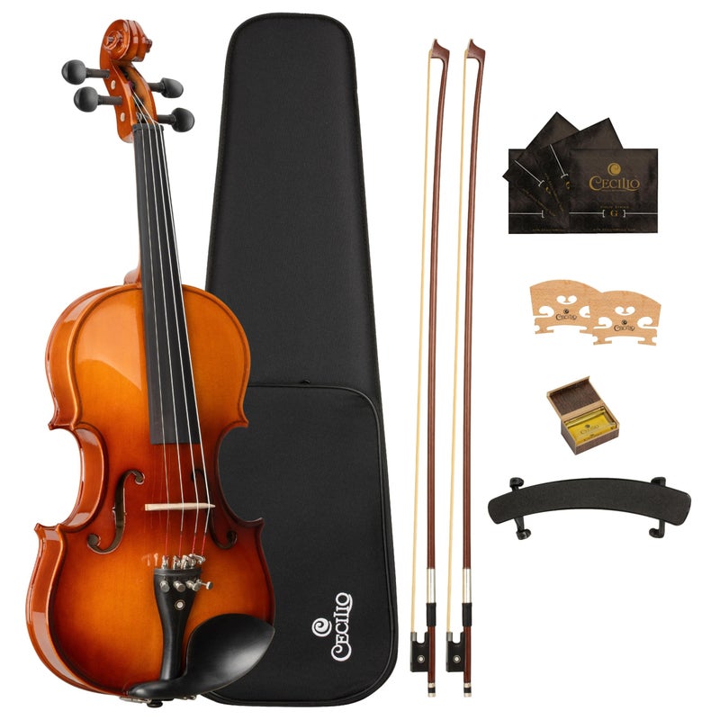 Cecilio 4/4 Full-Size Left-Handed Violin, Solid Spruce Top & Maple Body Professional Fiddle Set Includes Hard Case, 2 Bows, Rosin, Bridges & Extra Strings - Image 1
