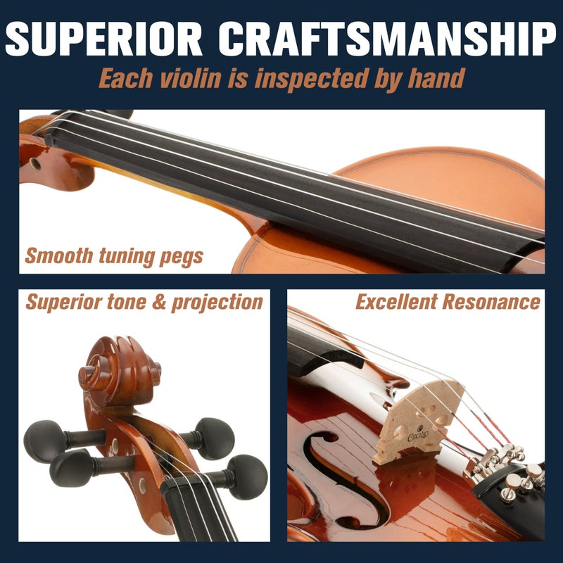 Cecilio 4/4 Full-Size Left-Handed Violin, Solid Spruce Top & Maple Body Professional Fiddle Set Includes Hard Case, 2 Bows, Rosin, Bridges & Extra Strings - Image 2