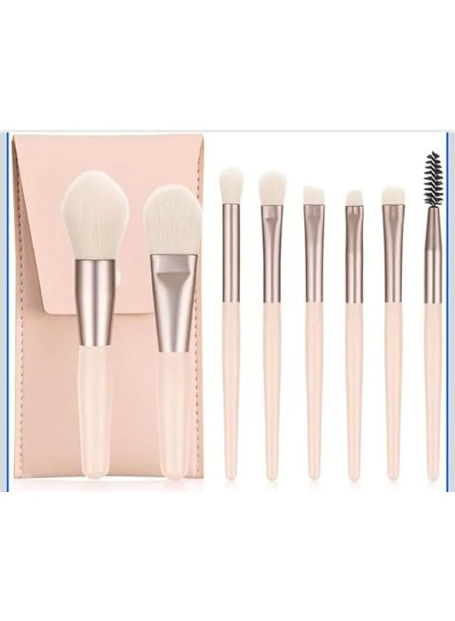 طقم فرش مكياج، ٧ قطع، مقابض فضية، شعر أبيض ناعم، مع حقيبة وردية - Image 1