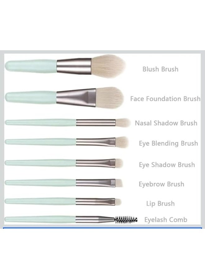 طقم فرش مكياج، ٧ قطع، مقابض فضية، شعر أبيض ناعم، مع حقيبة وردية - Image 2