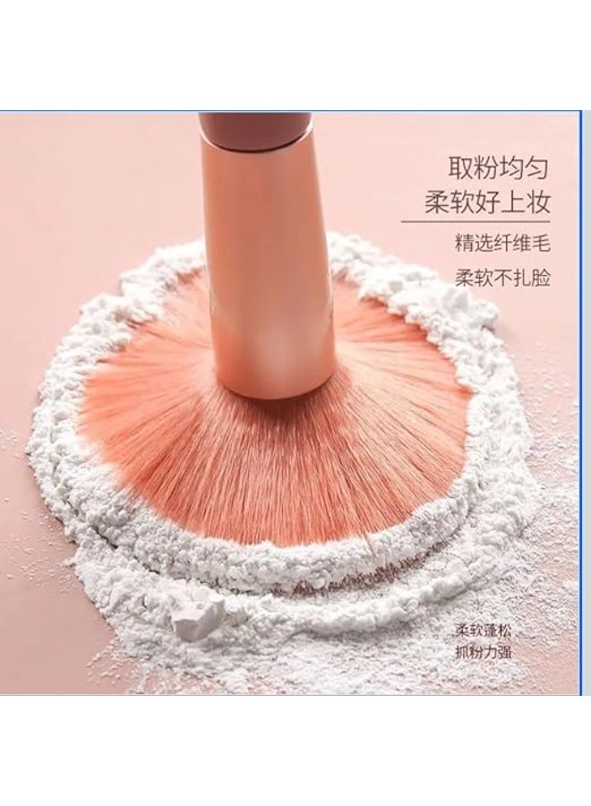 طقم فرش مكياج، ٧ قطع، مقابض فضية، شعر أبيض ناعم، مع حقيبة وردية - Image 3