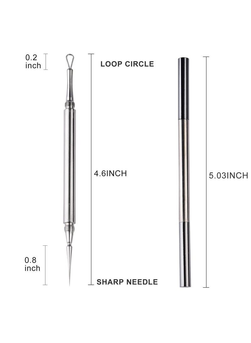 2 Pack in 1 Facial Milia Removal and Whitehead Extractor Lancet Circle Loop Sharp Needle Pimple Popper Tool Professional Blackhead & Blemish Remover for Nose Face