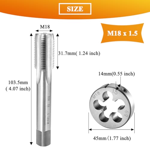 Teocpai Metric Tap and Die Set M18 x 1.5mm HSS Machine Thread Tap and Alloy Steel Round Die Right Hand… - Image 2
