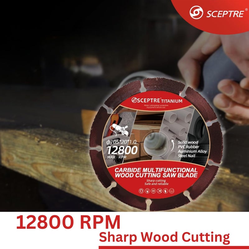 Sceptre شفرة قطع الخشب من كربيد 105 مم لآلة الطحن، قرص منشار متعدد الأغراض 12800 دورة في الدقيقة لـ PVC، مطاط، ألومنيوم، مسمار فولاذي، قطع وتجليخ جاف - Image 4