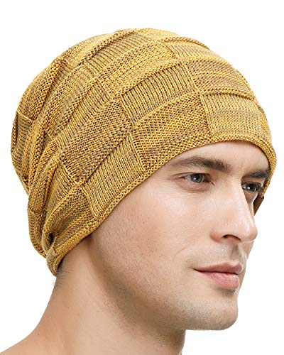 Vgogfly gogfly Slouchy Beanie for Men and womens Winter Hats for Guys Cool Beanies Mens Lined Knit Warm Thick Skully Stocking Binie Hat Black/Yellow - Image 3
