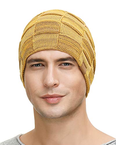Vgogfly gogfly Slouchy Beanie for Men and womens Winter Hats for Guys Cool Beanies Mens Lined Knit Warm Thick Skully Stocking Binie Hat Black/Yellow - Image 2