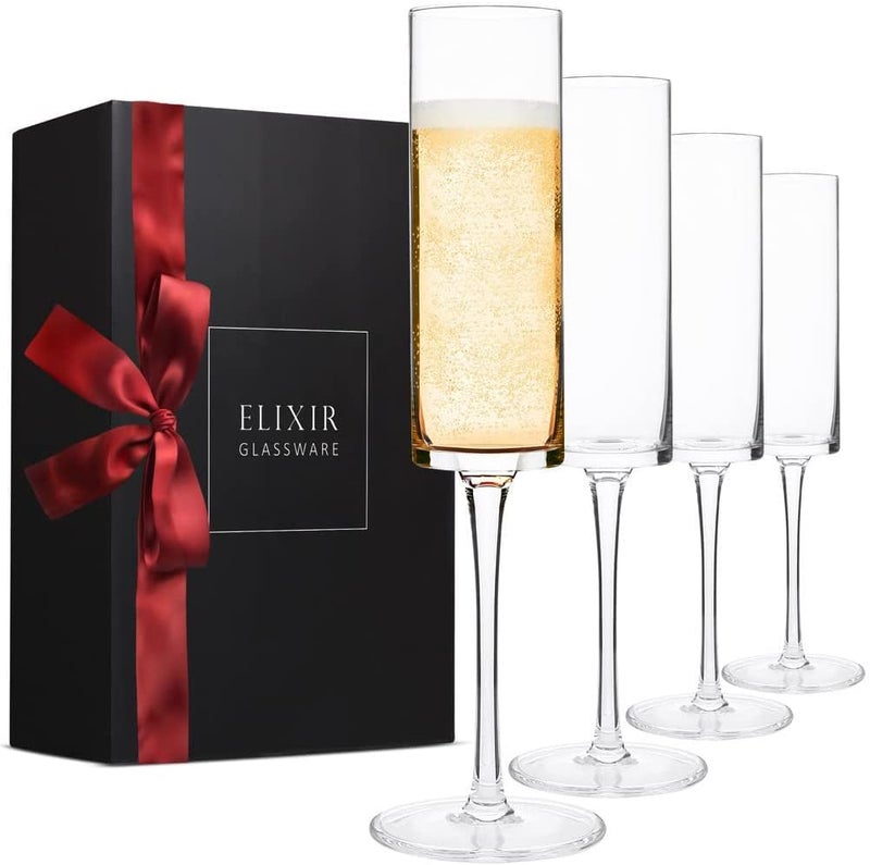 ELIXIR GLASSWARE Champagne Flutes, Edge Champagne Glass Set of 4 - Modern & Elegant for Women, Men, Wedding, Anniversary, Christmas, Birthday - 6oz, Premium Crystal - Image 1