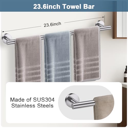 soaez Brushed Nickel Bathroom Hardware Set, 5 Pieces Towel Bar Bathroom Accessories, Upgraded Toilet Paper Holder with Shelf Set, 23.6 Inch Towel Rack Towel Holder for Bathroom Wall - Image 2